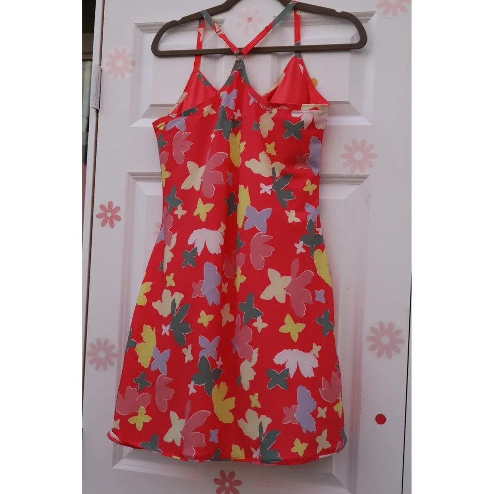Outdoor Voices Red Floral Butterfly Exercise Dress Adjustable Straps M W/SHORT